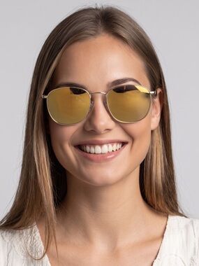 Le Specs Neptune Deux Gold Brass Mirror Square Sunglasses Unisex